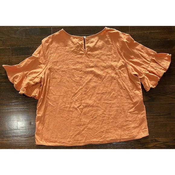 Cynthia Rowley Linen Blouse Women's Size 1X Flutter Bell Sleeve Scoop Neck - Picture 7 of 7
